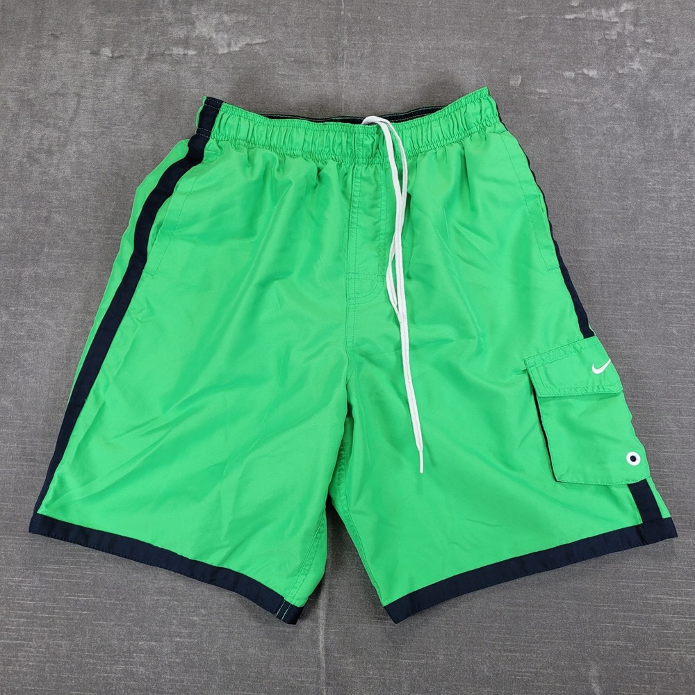 Nike Swim Board Shorts Men's Size S Green Navy Blue Athletic Quick Dry